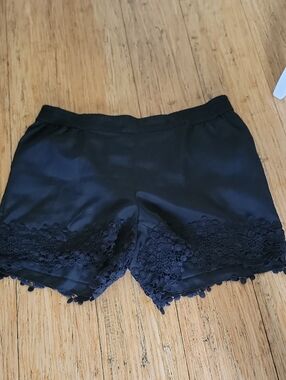 Kensie Women’s Black Lace Trim Satin Shorts